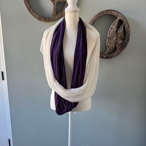 Two Elegant Infinity Scarves 1 Purple 1 Ivory
